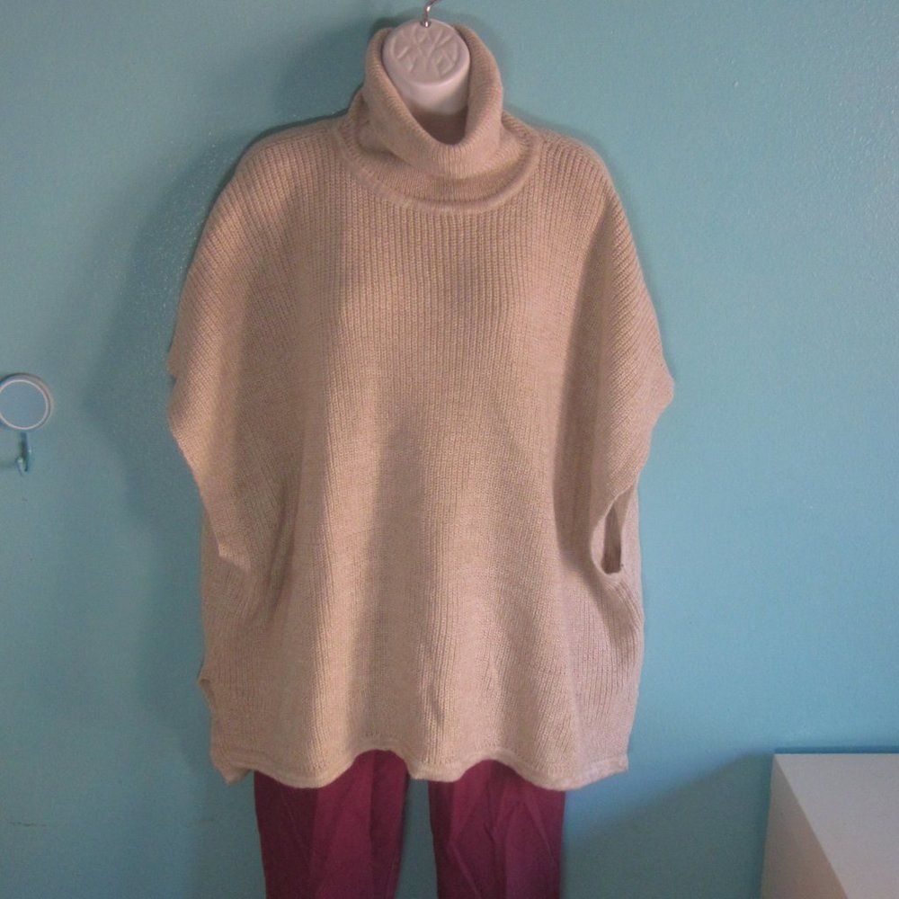 Isolde Womens Fall Knit Cowlneck Oversized Beige Knit Sweater Size  S / M
